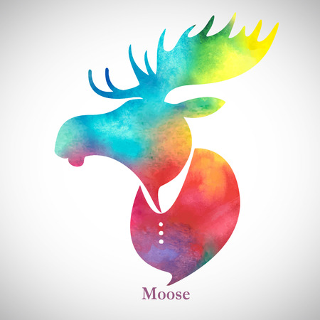 Moose head.Watercolor silhouetteのイラスト素材