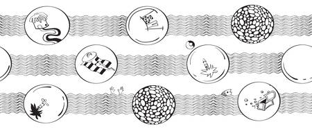 Hand-drawn seamless pattern with summer doodles. Summer timeのイラスト素材