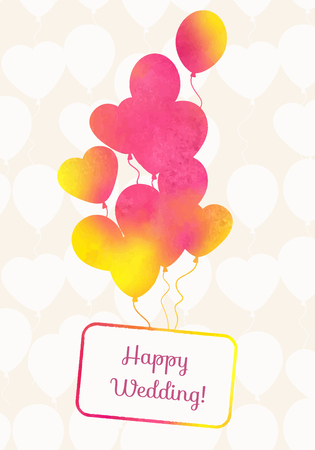 Watercolor ballons card with seamless pattern from balloons.Celebration festive backgroundのイラスト素材