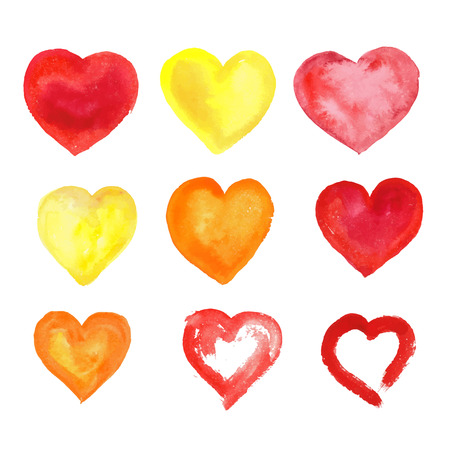 set of watercolor heartsのイラスト素材