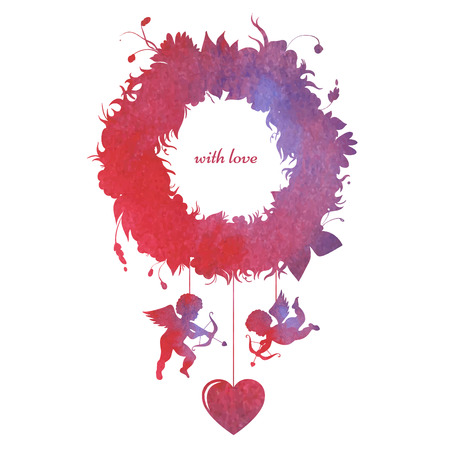 Flower frame, watercolor wreath perfect for wedding invitations and Valentine's Day cardsのイラスト素材