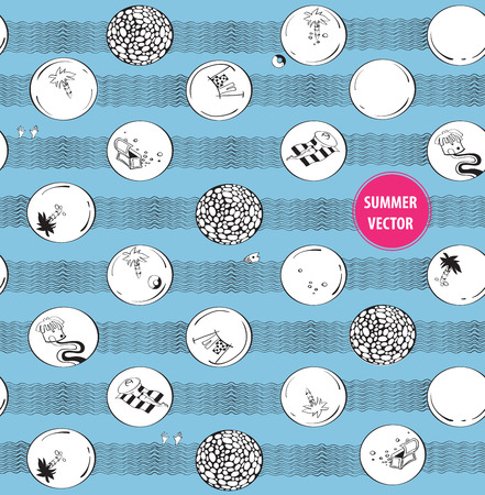 Hand-drawn seamless pattern with summer doodles. Summer timeのイラスト素材