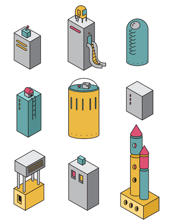 Houses icons set.Vector illustration of a isometric buildingsのイラスト素材
