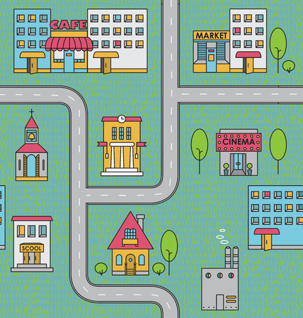 Seamless pattern with houses,roads and treesのイラスト素材