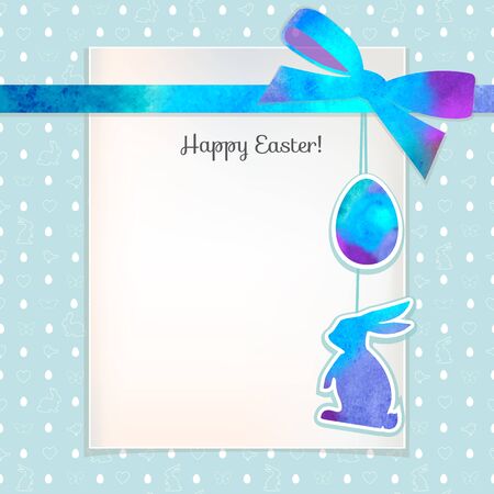 Easter watercolor background and seamless pattern with eggs, rabbits, birds, hearts,butterfly.Perfect for  invitations, posters and easter cardsのイラスト素材