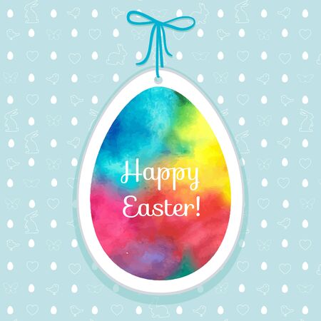 Easter watercolor background and seamless pattern with eggs, rabbits, birds, hearts,butterfly.Perfect for  invitations, posters and easter cardsのイラスト素材