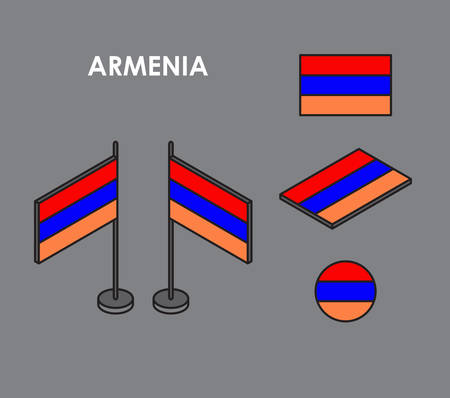 Isometric flag of Armenia on a gray backgroundのイラスト素材