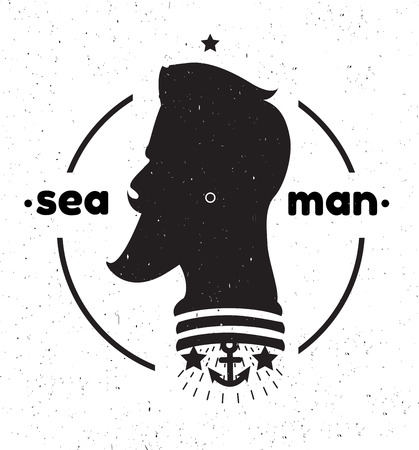 Silhouette of a sailor 's head. Black and white sailor 's headのイラスト素材