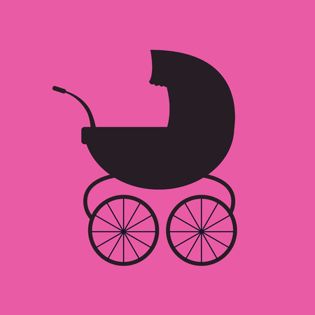 Baby carriage. Vector black silhouetteのイラスト素材
