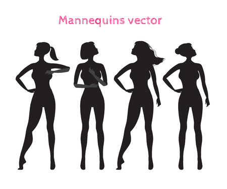Mannequins for demonstrating gymnastic poses.Vector silhouette of a woman. Fashion clothing store mannequins, shop window mannequin setのイラスト素材