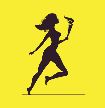 Athlete with flame. Silhouette of women with torchのイラスト素材