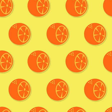 Oranges seamless pattern. Orange slices on yellowl backgroundのイラスト素材