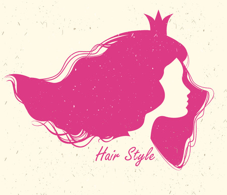 Silhouette head with hair and crown.Vector illustration of woman beauty salonのイラスト素材