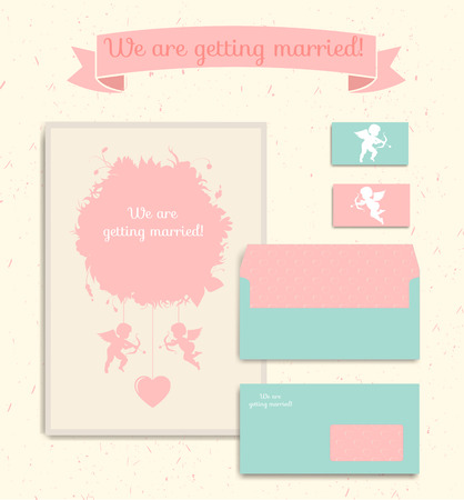 Set of floral vintage wedding cards, invitations. Invitation, envelope, card, banner. Marriage event. Valentine, seamless pattern is masked and completeのイラスト素材