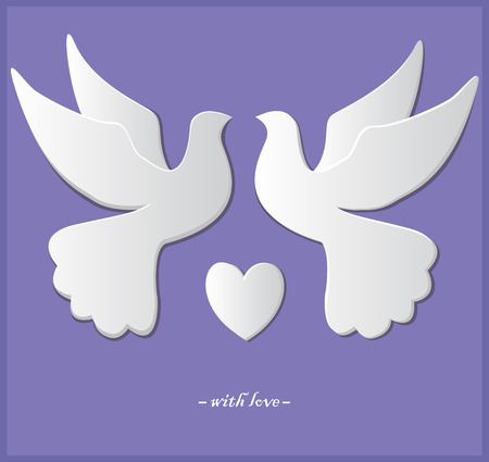 Silhouette of the bird.Two pigeons love silhouettes. Paper art.のイラスト素材