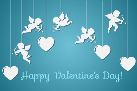 banner with silhouettes of angels and hearts.のイラスト素材