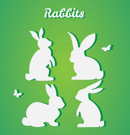 Set of Easter rabbits. Vector silhouette. Paper art and craft stのイラスト素材