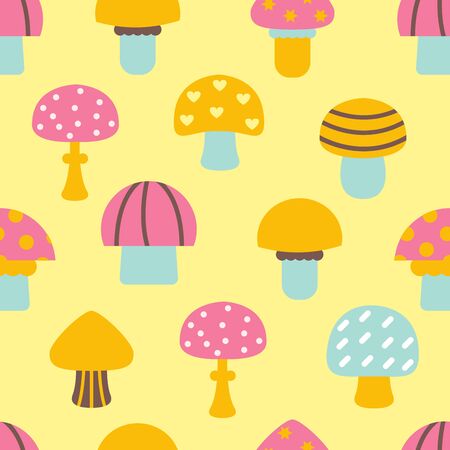 Bright different types of mushrooms set. Card in cartoon style oの写真素材