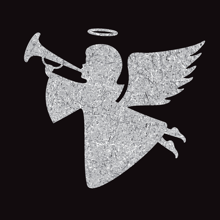 Silver vector angel silhouette on black backgroundのイラスト素材