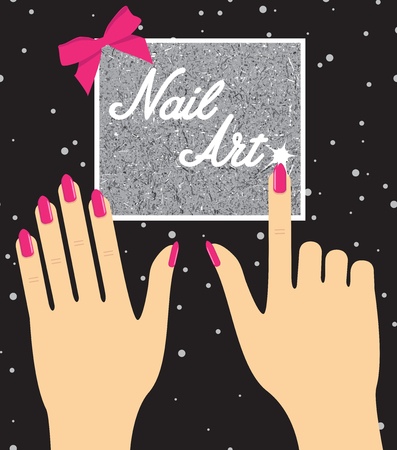 Woman hand with pink fingernails on silver background. Gift certのイラスト素材