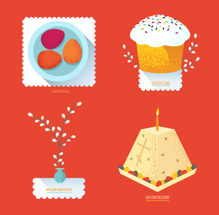 Set Russian Easter food. Food illustration with Easter cake, eggのイラスト素材
