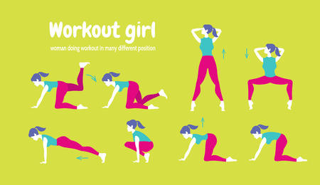 Workout for women. Set of gym icons in flat style isolated on grのイラスト素材