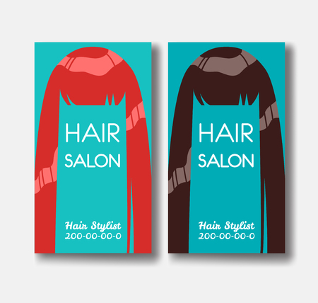 Hair salon business card templates with red hair and brown hairoのイラスト素材