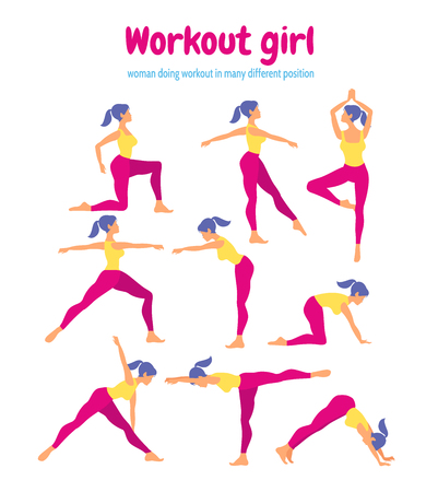 Body workout set. Woman doing fitness and yoga exercises.のイラスト素材