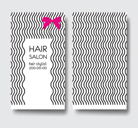 Business card template with long curly hair and bow.のイラスト素材