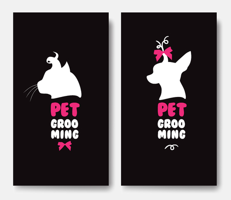 Business card template with silhouettes of cat and a dog.のイラスト素材