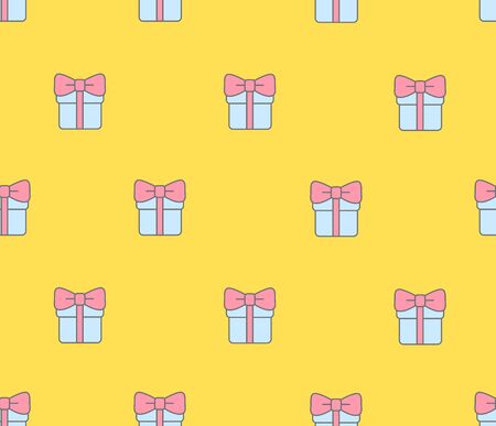 Seamless pattern with gift boxes on yellow backgroundのイラスト素材