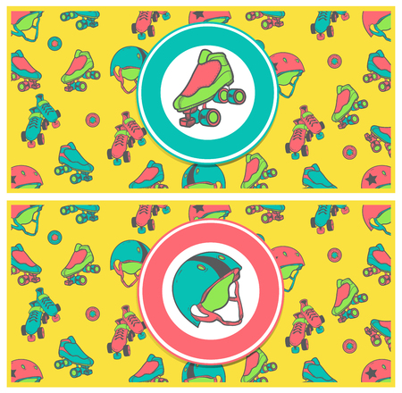Set of flyers on the theme of roller derby and roller skatingのイラスト素材