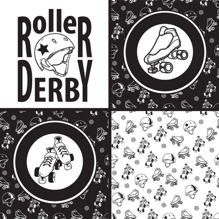 Set of drawings and seamless patterns on the theme of roller derのイラスト素材
