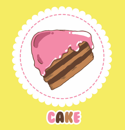 Piece of chocolate cake with pink icing. Cake Icon.のイラスト素材