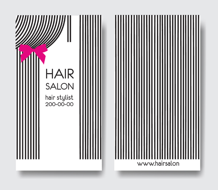 Template design business card with long straight hair and bow. Business card front and back side.のイラスト素材