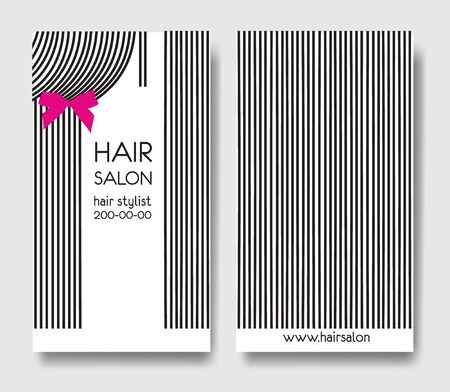 Template design business card with long straight hair and bow. Business card front and back sideの写真素材