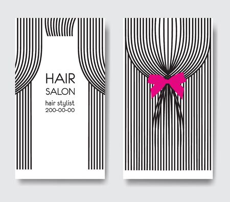 Template design business card with long straight hair and bow. Business card front and back side. Design for beauty salonの写真素材