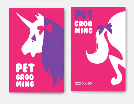 Business cards templates of grooming service pet with unicorn sのイラスト素材