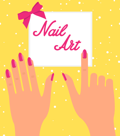 Woman hand with pink fingernails on silver background. Gift certのイラスト素材