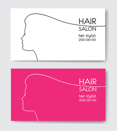 Hair salon business card templates with beautiful woman face silのイラスト素材