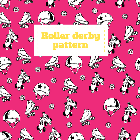 Seamless pattern on the theme of roller derby and roller skatingのイラスト素材