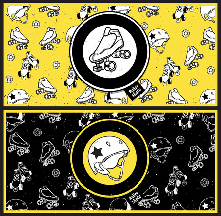 Set of flyers on the theme of roller derby and roller skatingのイラスト素材