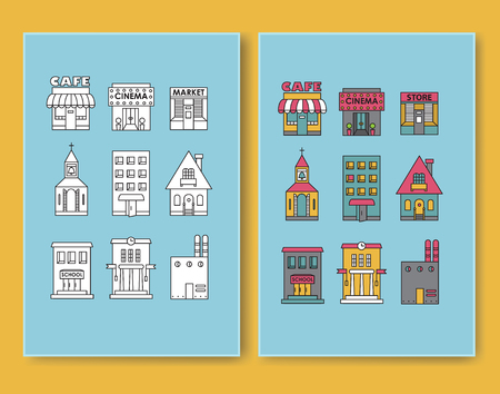Set of vector flat design buildings icons Apartment, Residentialのイラスト素材