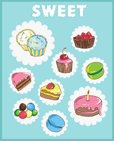 Icons on the theme of sweets. Cake iconsのイラスト素材