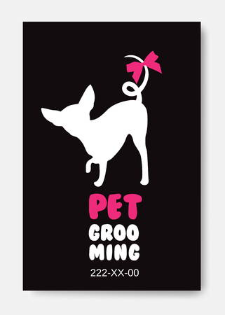 Poster template with dog silhouette on black background. Pet groのイラスト素材