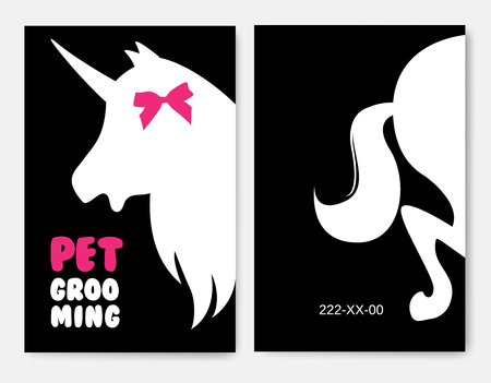 Business cards templates of grooming service pet with unicornsのイラスト素材