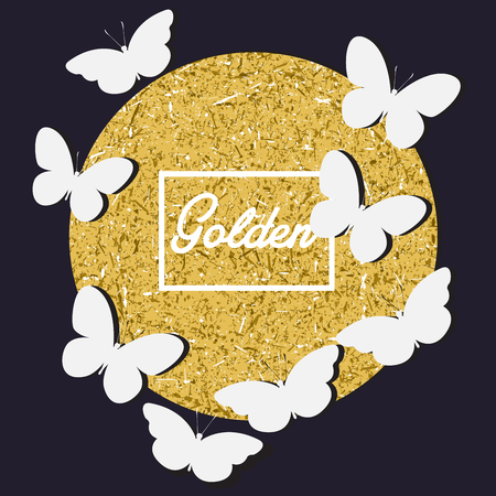 White butterfly with golden labelのイラスト素材