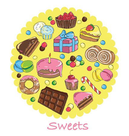 Set of sweets and baked goods.のイラスト素材