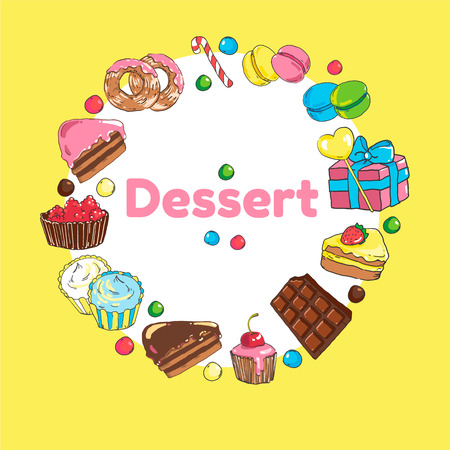 Frame of sweets. Set of candy and cakes.のイラスト素材
