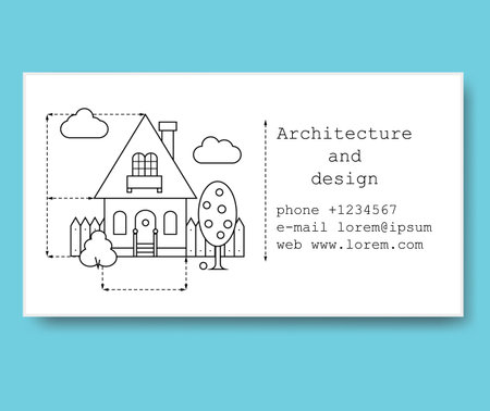 Business card template for construction company or architect. Business card in black and white style with building drawingのイラスト素材